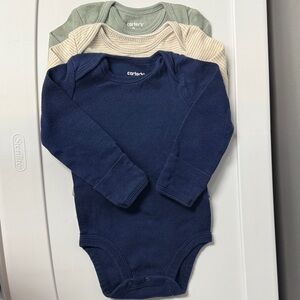 3 Pack Carter's Bodysuits - Navy, Cream, and Green